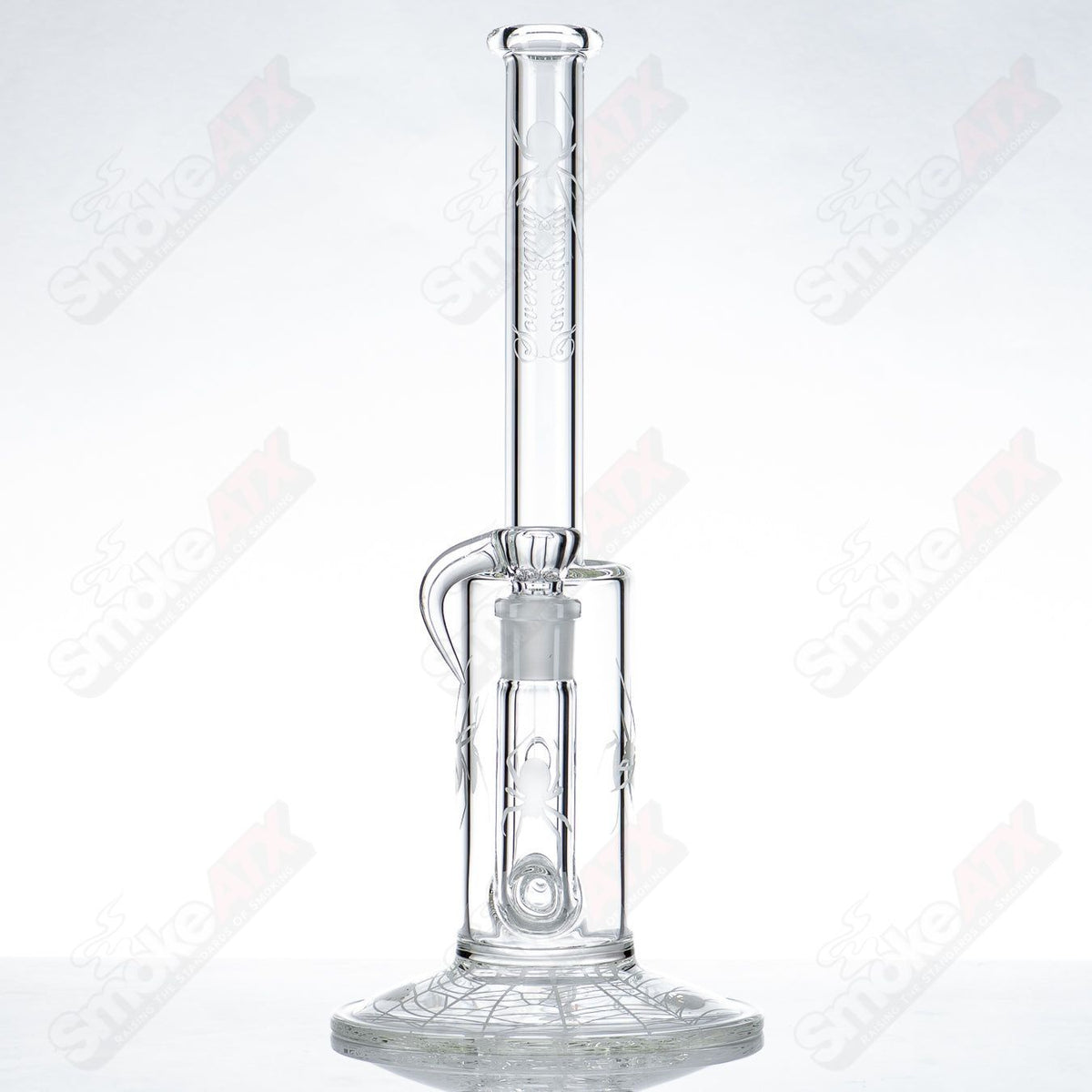 Queen Stemline Clear glass straight tube with bent neck and Halloween pattern by Sovereignty Glass.