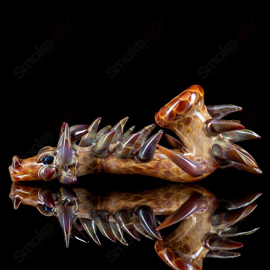 Focused Fire #2 Dragon Sherlock heady glass pipe with detailed dragon design and clear glass construction.