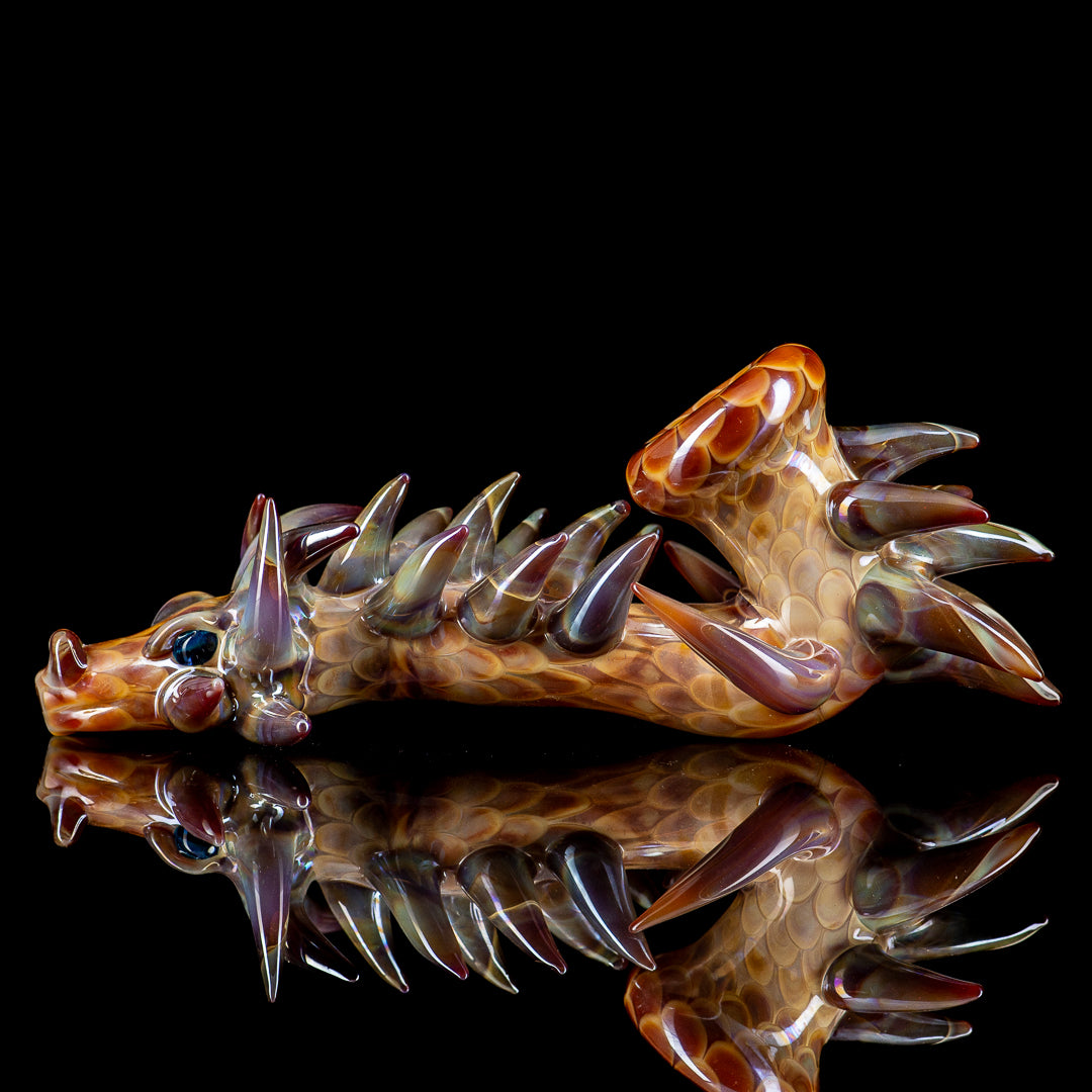 Focused Fire #2 Dragon Sherlock heady glass pipe with detailed dragon design and clear glass construction.