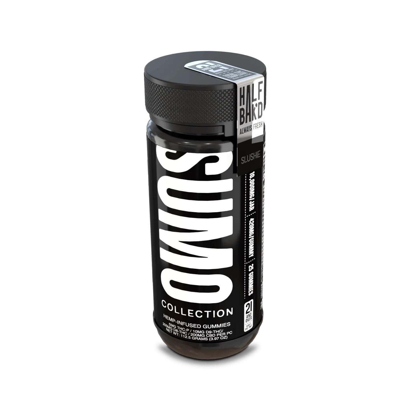 Fresh Farms 10,000mg Slushie Sumo Gummies, 25-pack, hemp edibles with THC, featuring colorful gummies in a vibrant package.