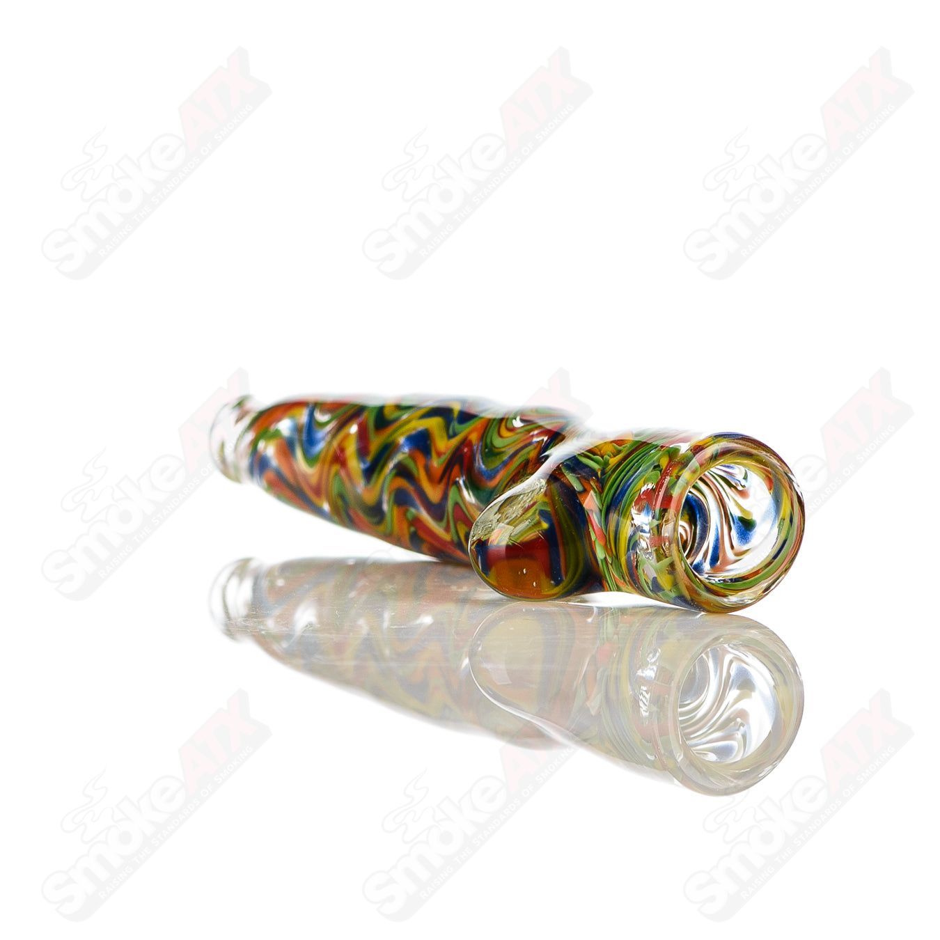 Rainbow confetti wave chillum by JMK Glass featuring a clear dot design, crafted from high-quality glass for smooth smoking.