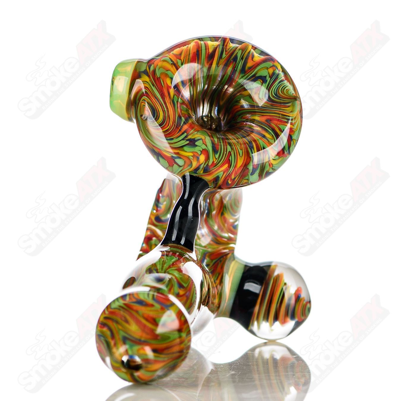 Rainbow Wig Wag Sherlock glass sculpture signed by JMK Glass, featuring vibrant rainbow colors and intricate Sherlock design.