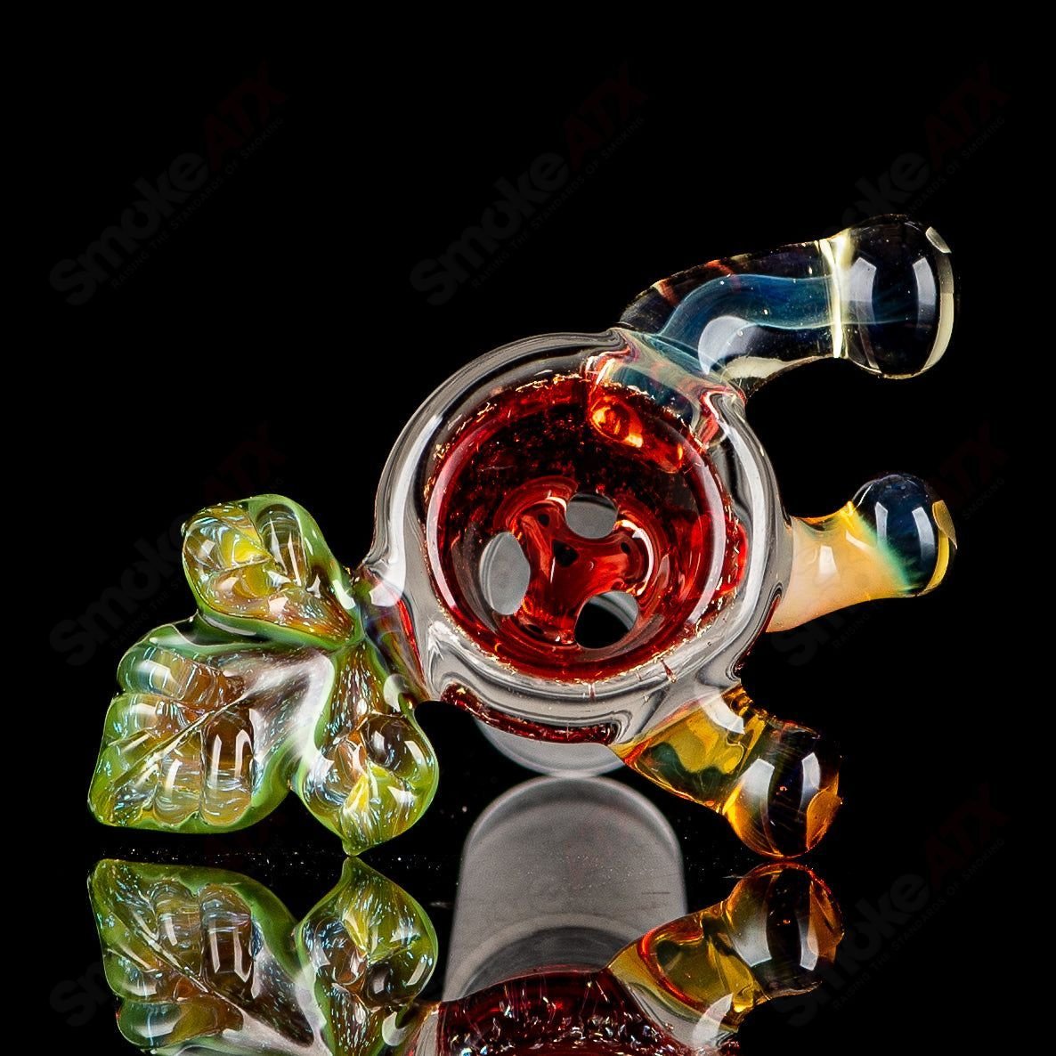Red 14mm 3-hole slide by Mr. Gray for Heady Glass bowls, featuring a durable glass construction and functional design.