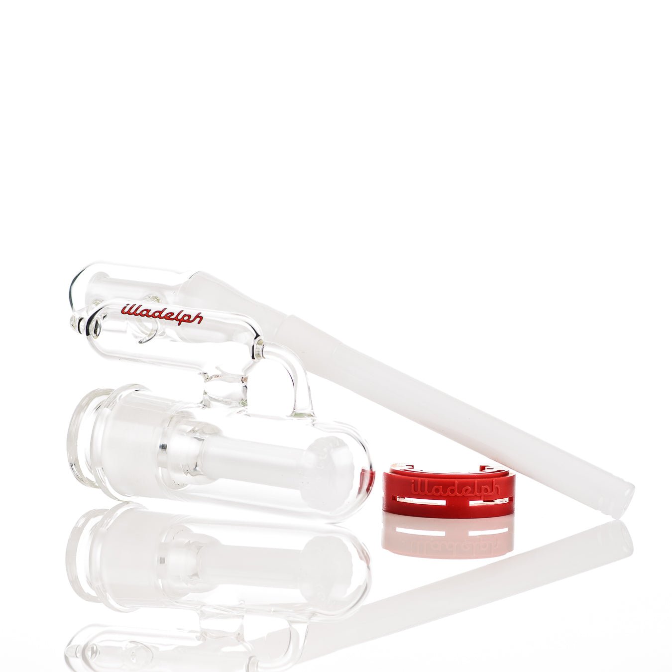 Red Illadelph glass ash catcher with a disc design, designed for filtration and style in smoking accessories.