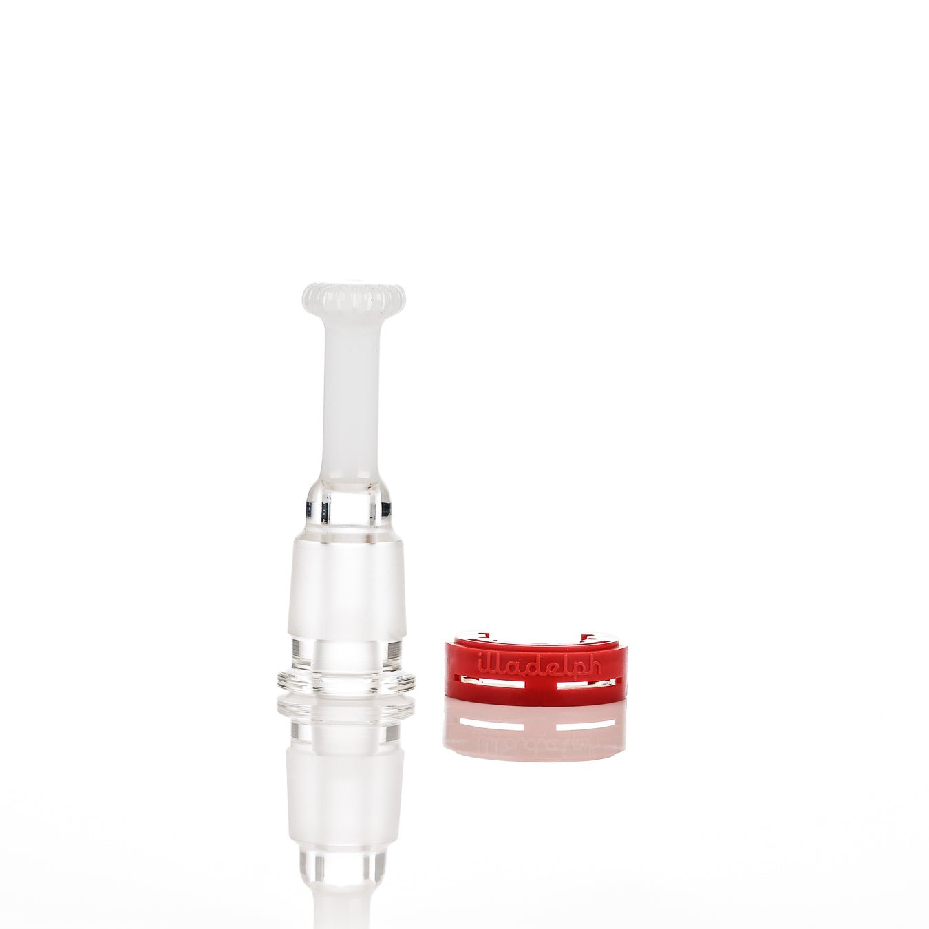 Red Illadelph glass ash catcher with a disc design, designed for filtration and style in smoking accessories.