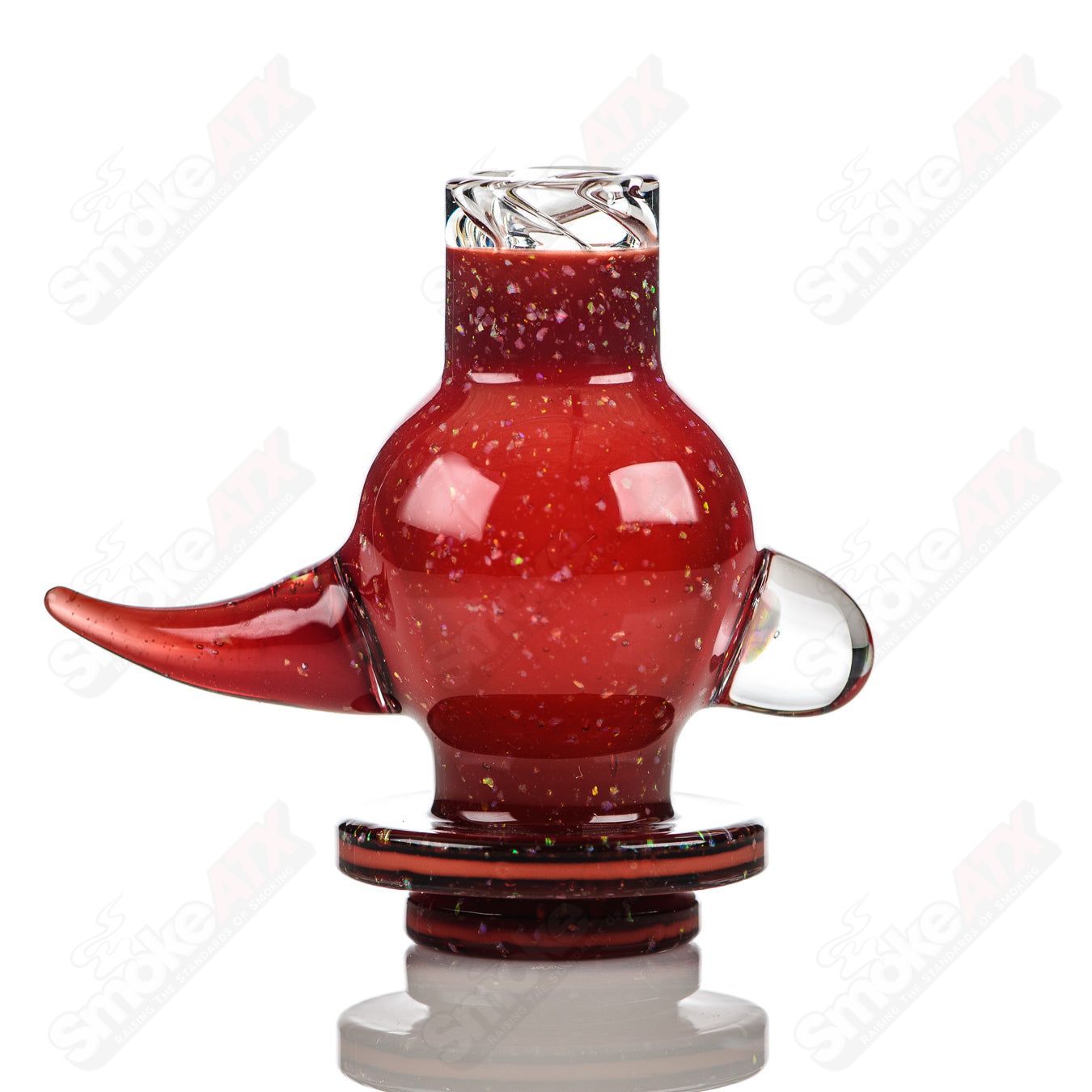 Red Elvis Crush Opal glass spinner cap for carb, by Glassical Creations and Glass Carpenter, featuring vibrant red and opal details.