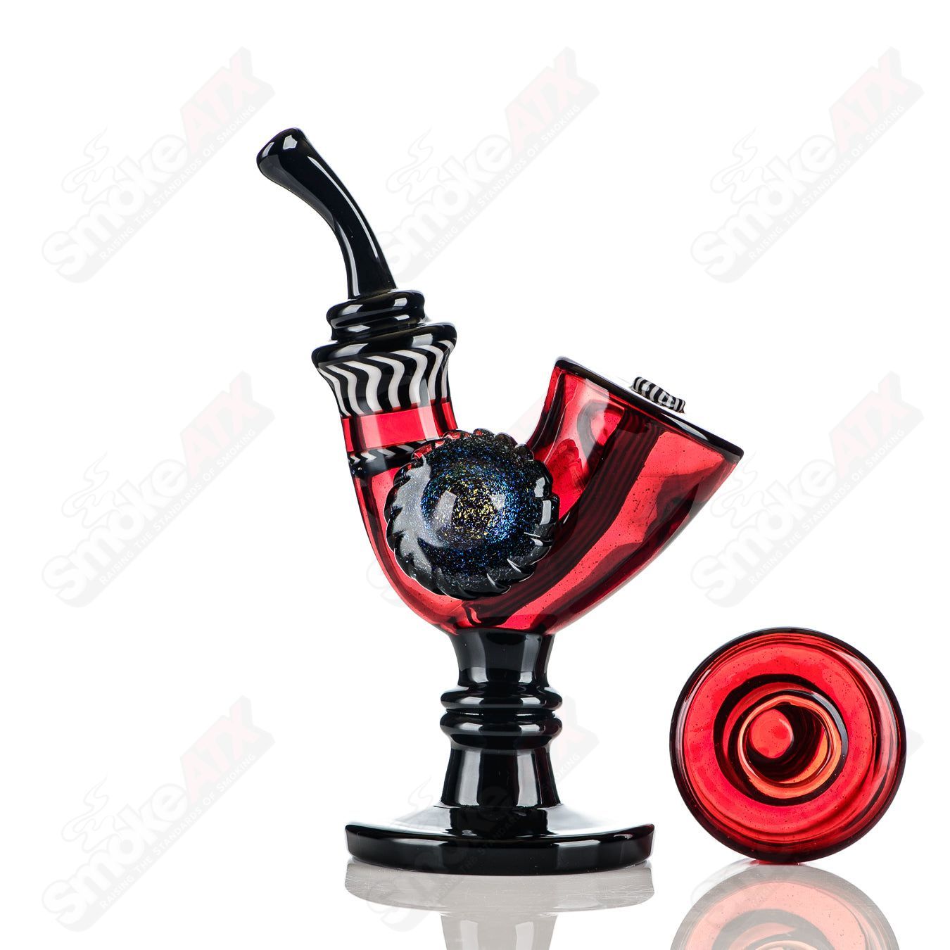 Red Errlock Sherlock rig by JMass with colorful Dichro Disk, designed for concentrates in heady glass style.