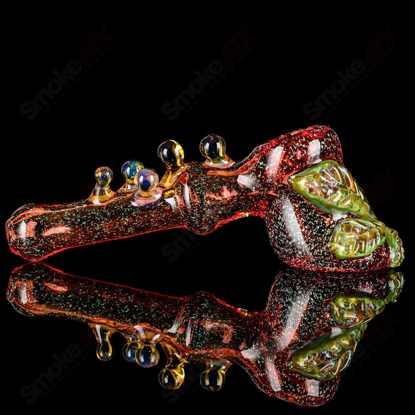 Red Hammer hand pipe by Mr. Gray, a heady glass pipe featuring a vibrant red hammer design perfect for smoking experiences.