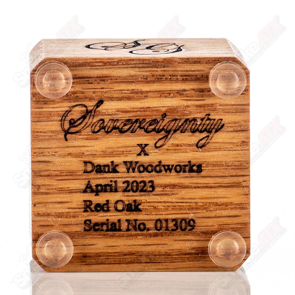 Red Oak 1-Hole Slide Stand by Sovereignty Glass for glass bongs and rigs, showcasing durable wooden craftsmanship.
