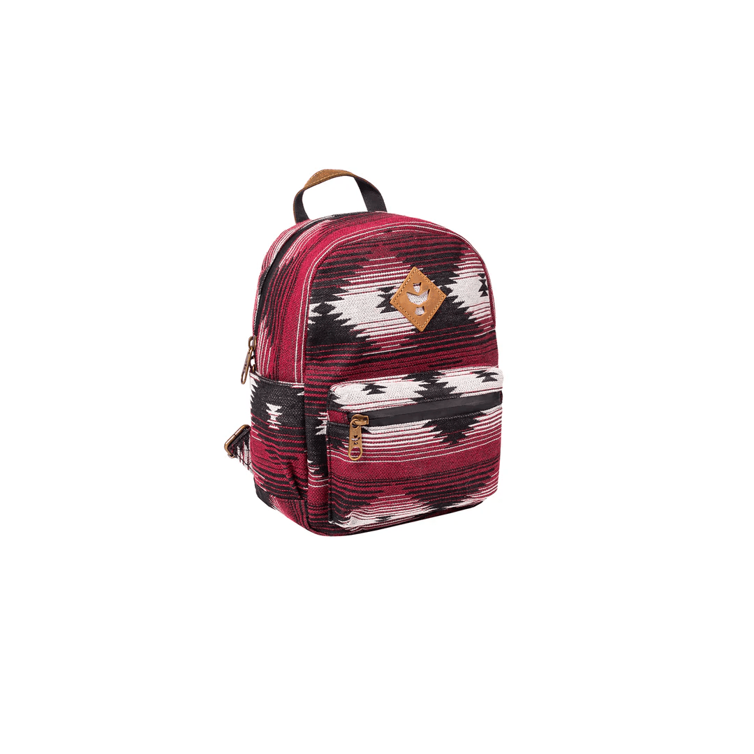 Revelry The Shorty smell-proof mini backpack in black with adjustable straps and small front pocket, designed for discreet carrying