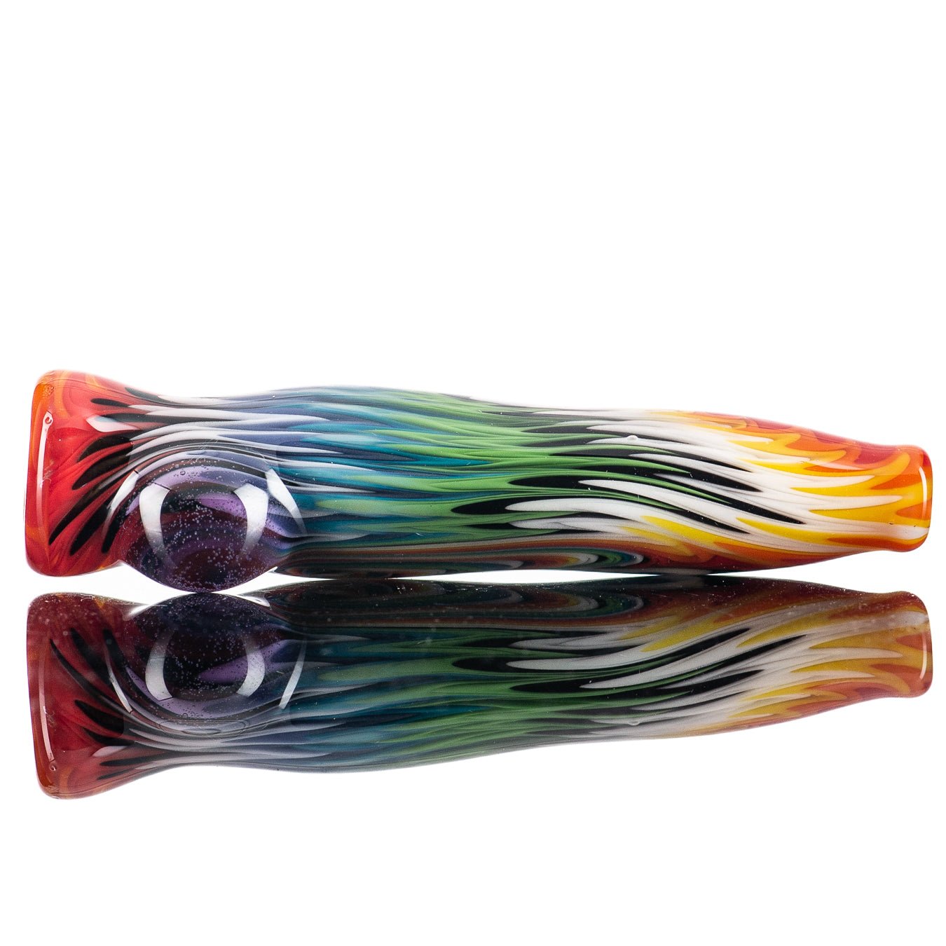 JMK Glass Rewig Chillum, clear glass smoking chillum with intricate design, compact and portable for on-the-go use