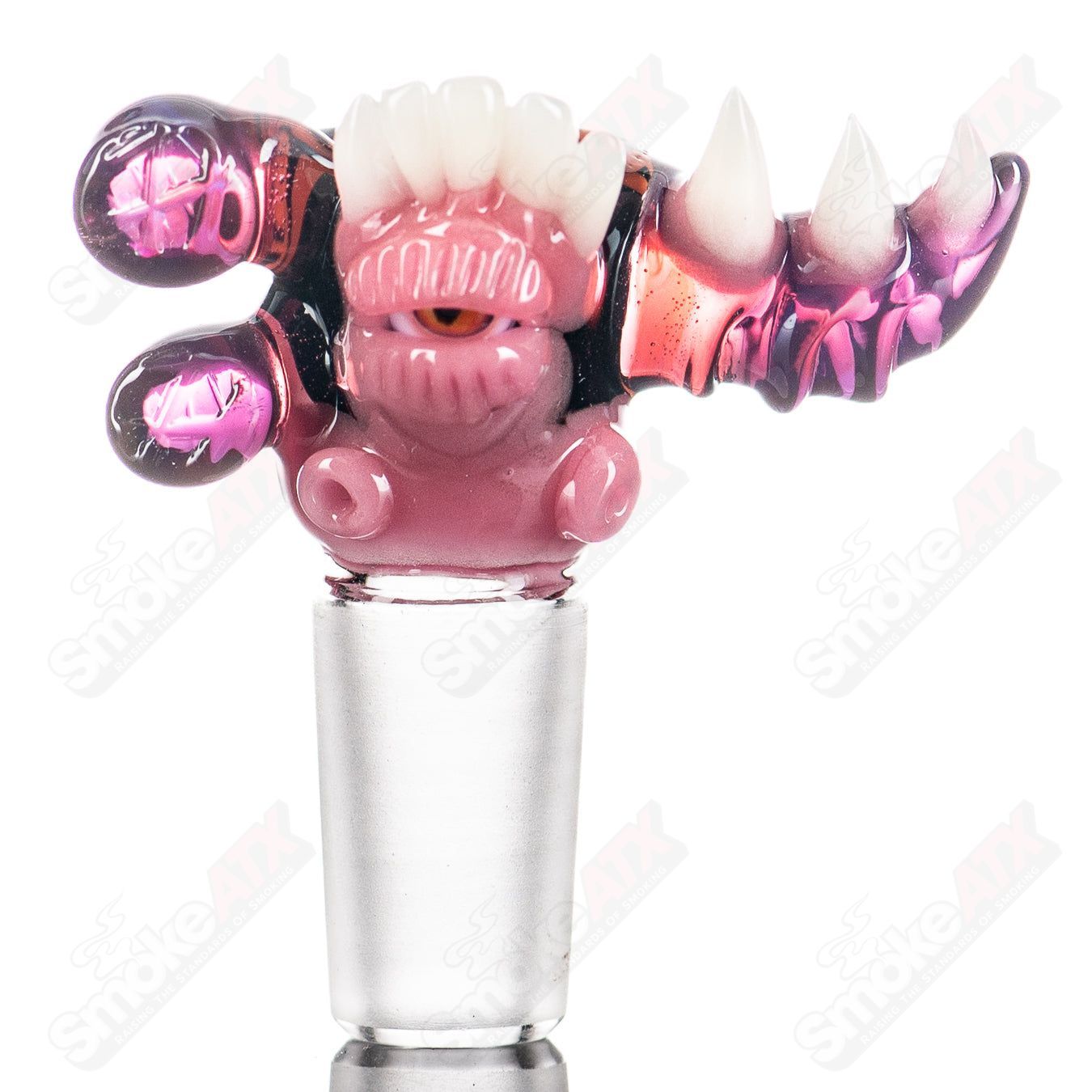 Salt Glass Halloween 2025 bowl with Royal Jelly blush, orange crayon lines, and jet black accents, designed for Heady Glass bowls.