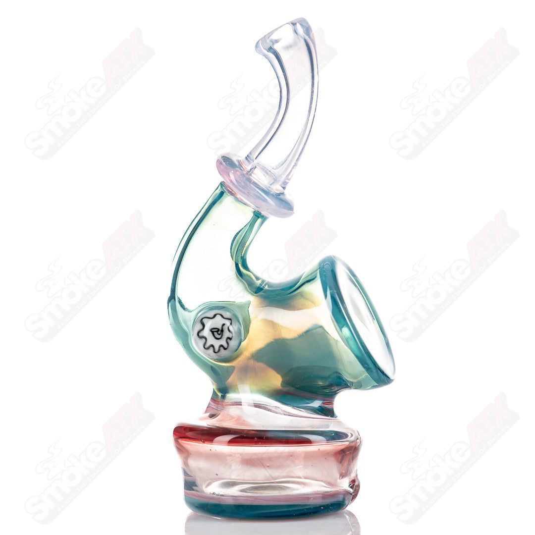 Glass Puffco dry top by JMass for Meta Sherlock Puffco vaporizer, featuring clear glass with intricate design details.