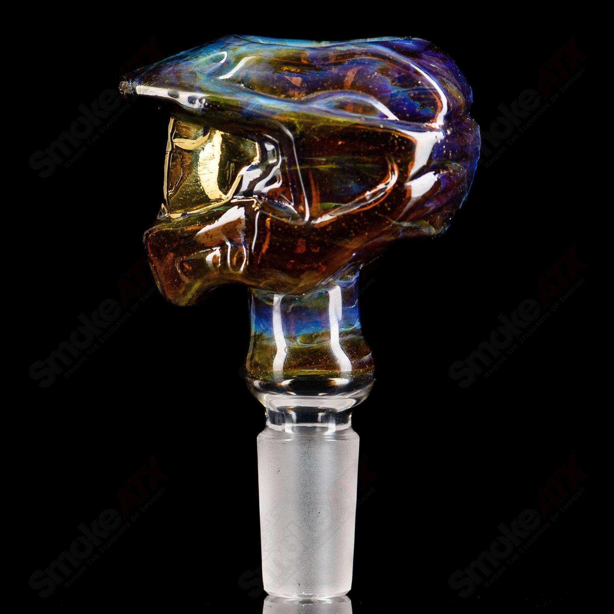 Smoke ATX Tony Kazy 14mm Halo Slide glass bowl with intricate design and clear glass construction.
