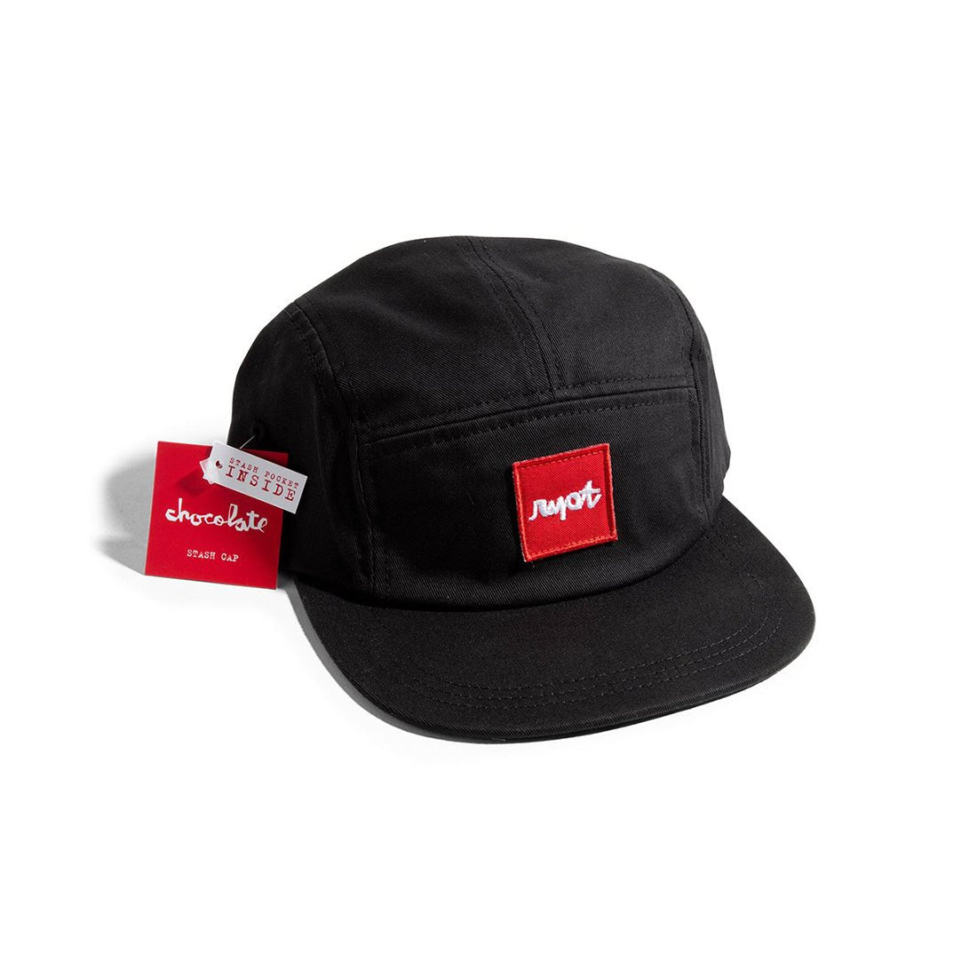 Ryot Chocolate 5 Panel Stash Cap, stylish black hat with a subtle logo, designed for casual lifestyle wear and discreet storage.