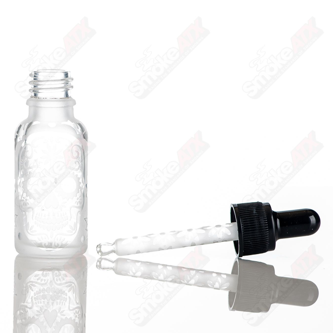Sandblasted Iso Dropper flask by Fatal Facets, Heady Glass with frosted details and intricate glasswork.