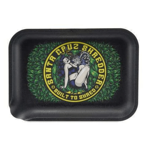 Santa Cruz Shredder Built To Shred rolling tray with colorful design, made for organizing and preparing smoking accessories.