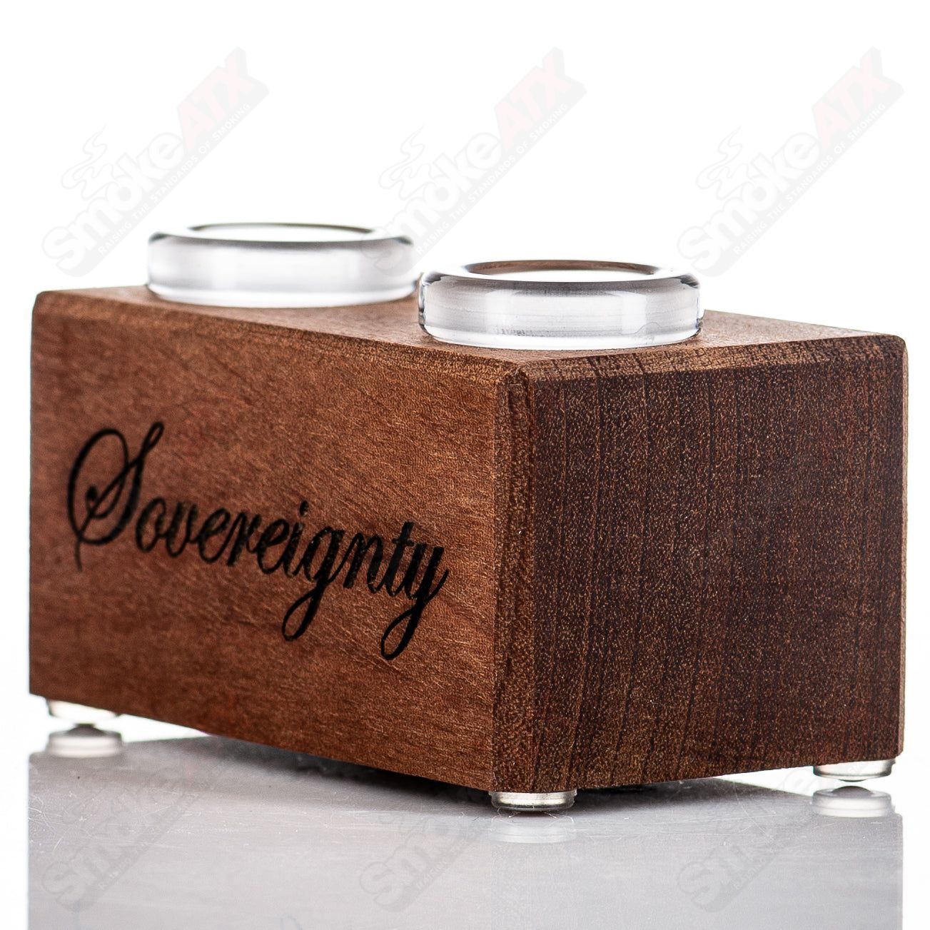 Sapele 2-Hole Slide Stand by Sovereignty Glass, a sleek glass stand with two holes for secure display and support.