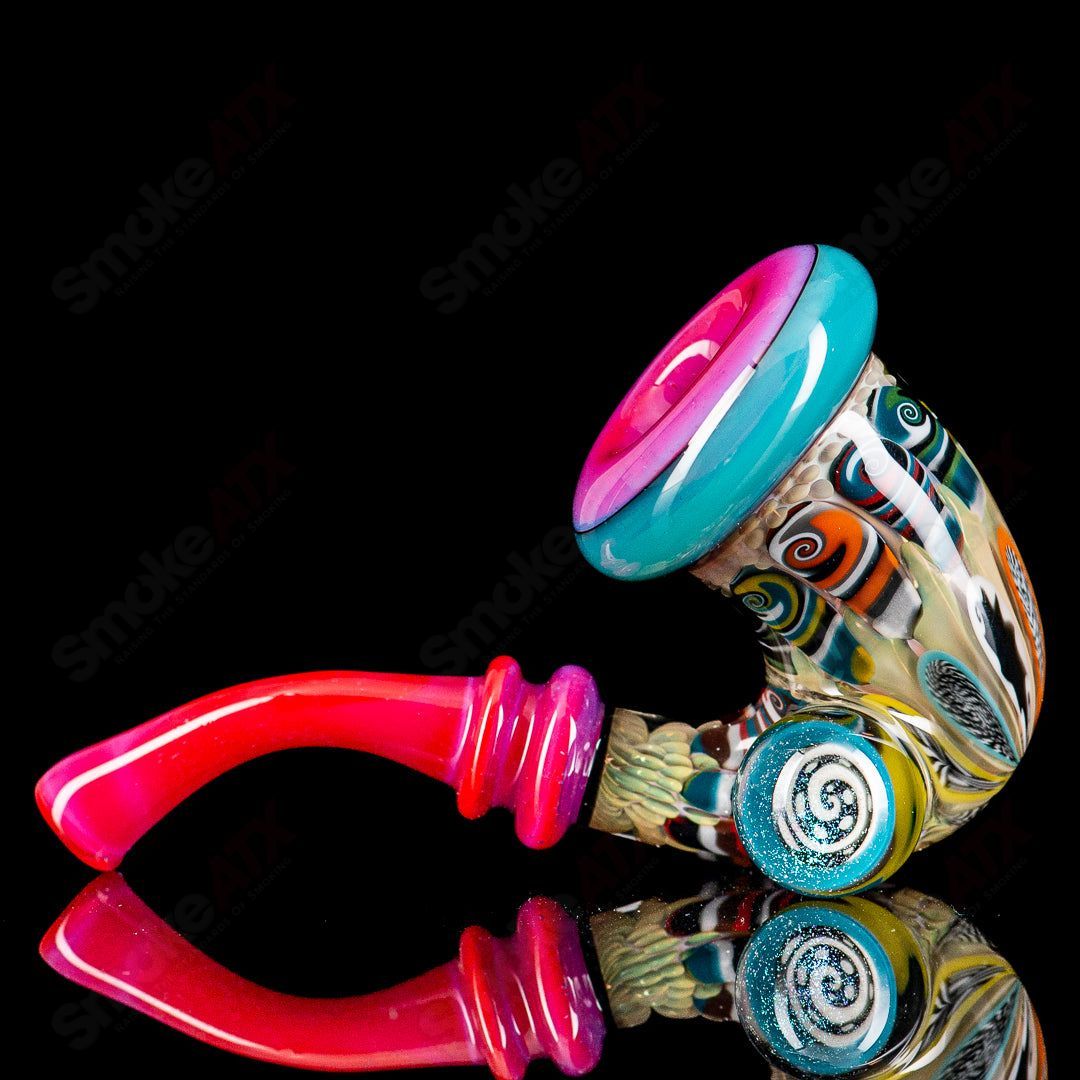 JMass NS Amora Pink Collab Sherlock glass featuring pink glass with intricate Sherlock shape and detailed design.