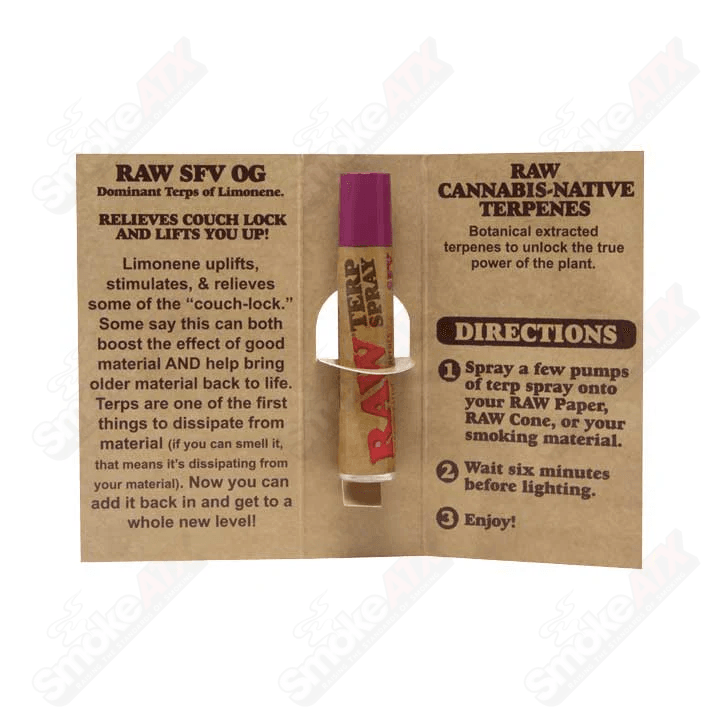 RAW SFV OG 5ml Terp Spray for 420 products, featuring a small spray bottle with clear labeling and a black cap.