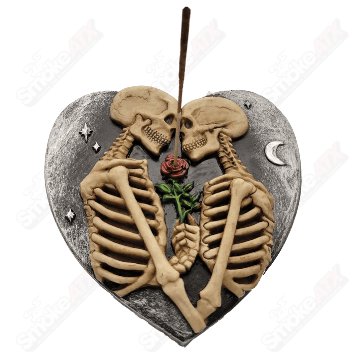 Skeleton Lovers incense holder plate by Wildberry, decorative ceramic dish featuring a detailed skeleton design for incense and candles.
