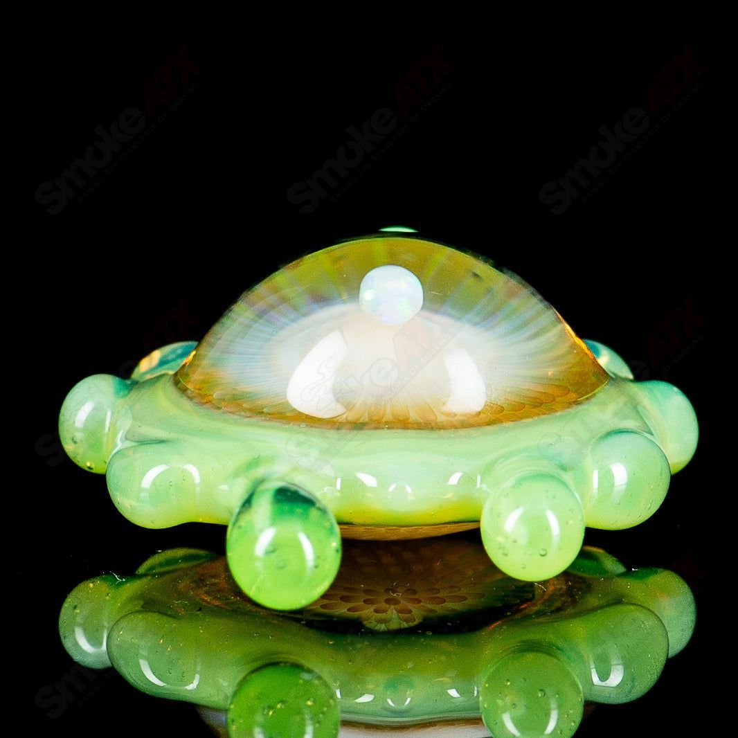Daisuke Saito Glass slime fume opal pendant from the Disk of Slop collection, featuring vibrant, swirling glass art.