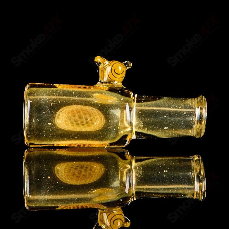 Small Honeycomb and Bee Joint Holder by Joe P Glass, a colorful heady glass chillum with intricate honeycomb and bee designs.