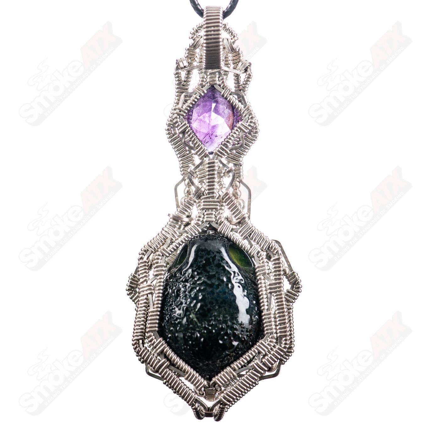 Sterling Silver Wirewrap Avocado Pendant w Faceted Amethyst Accent Mike Bishop x Boots - Smoke ATX