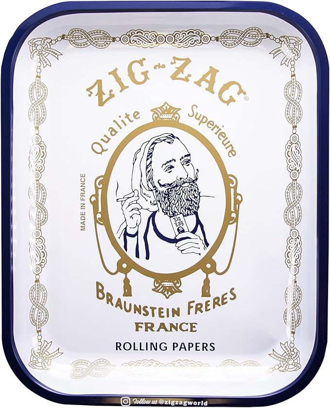 Large Zig Zag rolling tray from 420 Products, featuring a vibrant zig zag design for convenient rolling and storage.