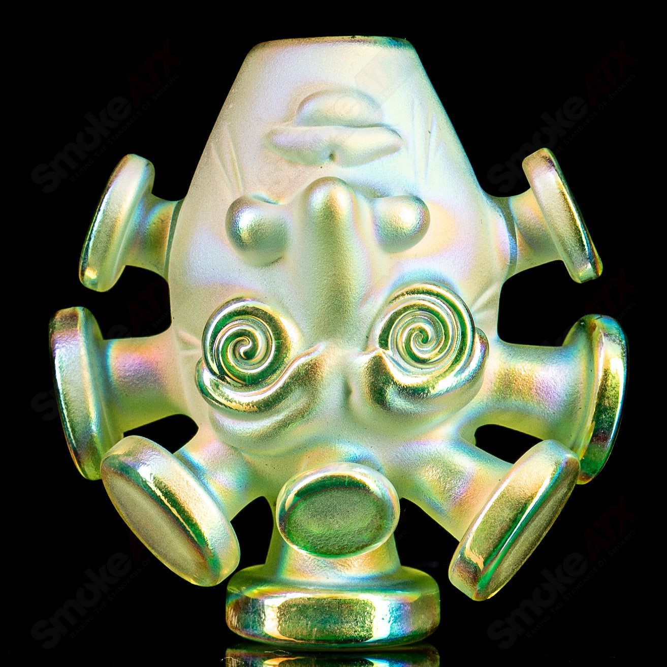 JMass Sunset Slyme face pendant with dichroic spray, handcrafted heady glass jewelry by Josh Mazet x JMass.