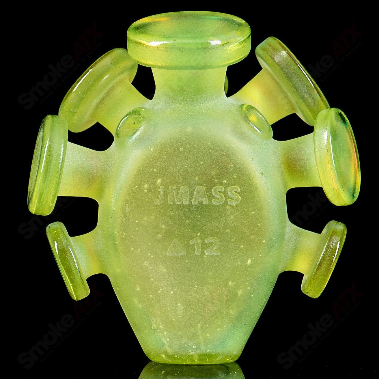Colorful Sunset Slyme face pendant with dichroic spray by JMass, featuring intricate glass artistry from Josh Mazet x JMass.