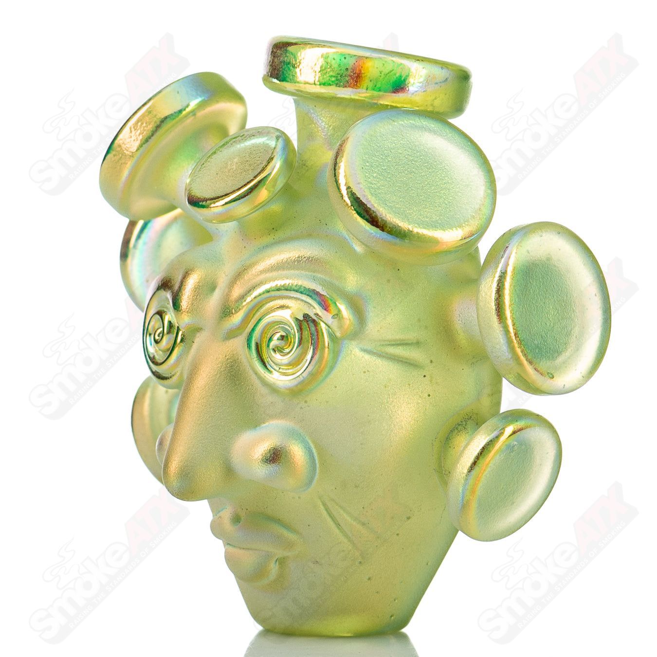 JMass Sunset Slyme face pendant with dichroic spray, handcrafted heady glass jewelry by Josh Mazet and JMass.