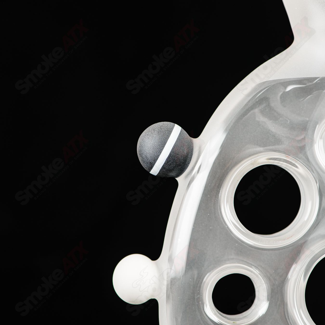 Swiss Perc 1 of 1 B&W XXL Classic heady glass pipe with Dizzle, KurtB, and CaC artwork, showcasing intricate glass design and craftsmanship.