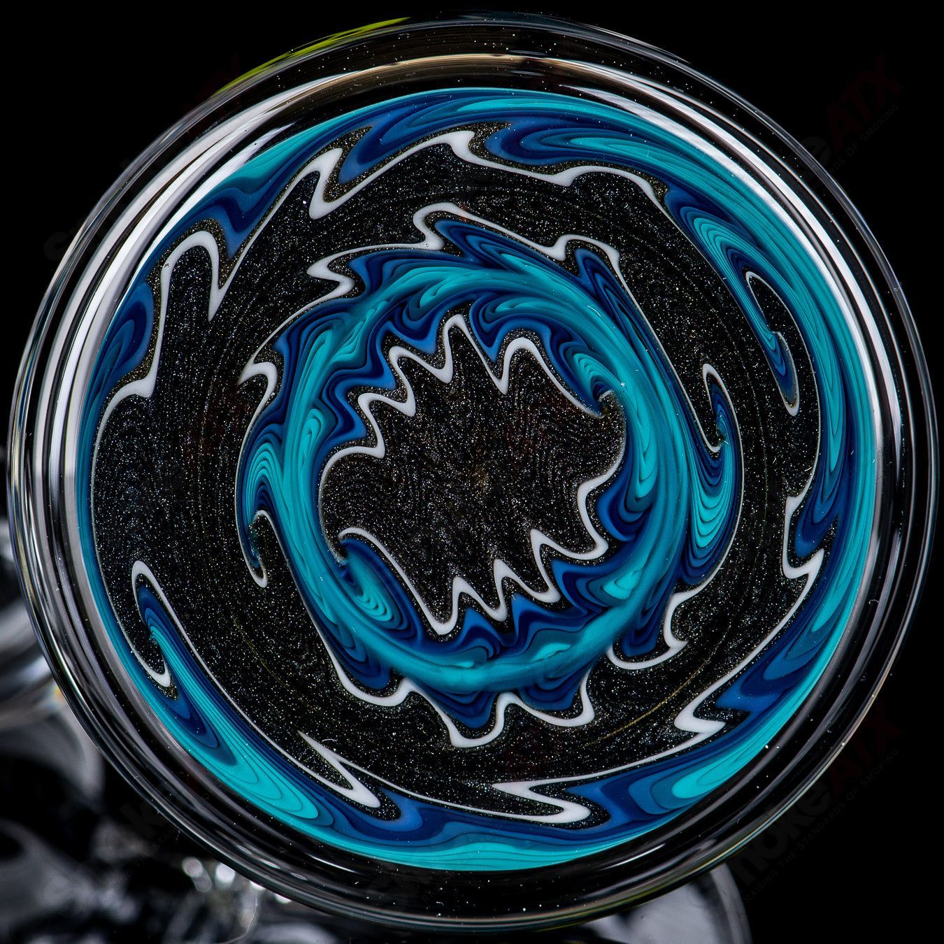The Grateful Dead Milli Rig by Moo Glass, a colorful heady glass concentrate rig with intricate linework design.