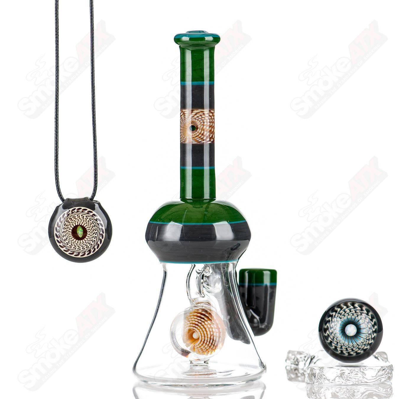 Yunk Glass straight heady glass tube with a marble pendant set featuring colorful marble accents and clear glass construction.