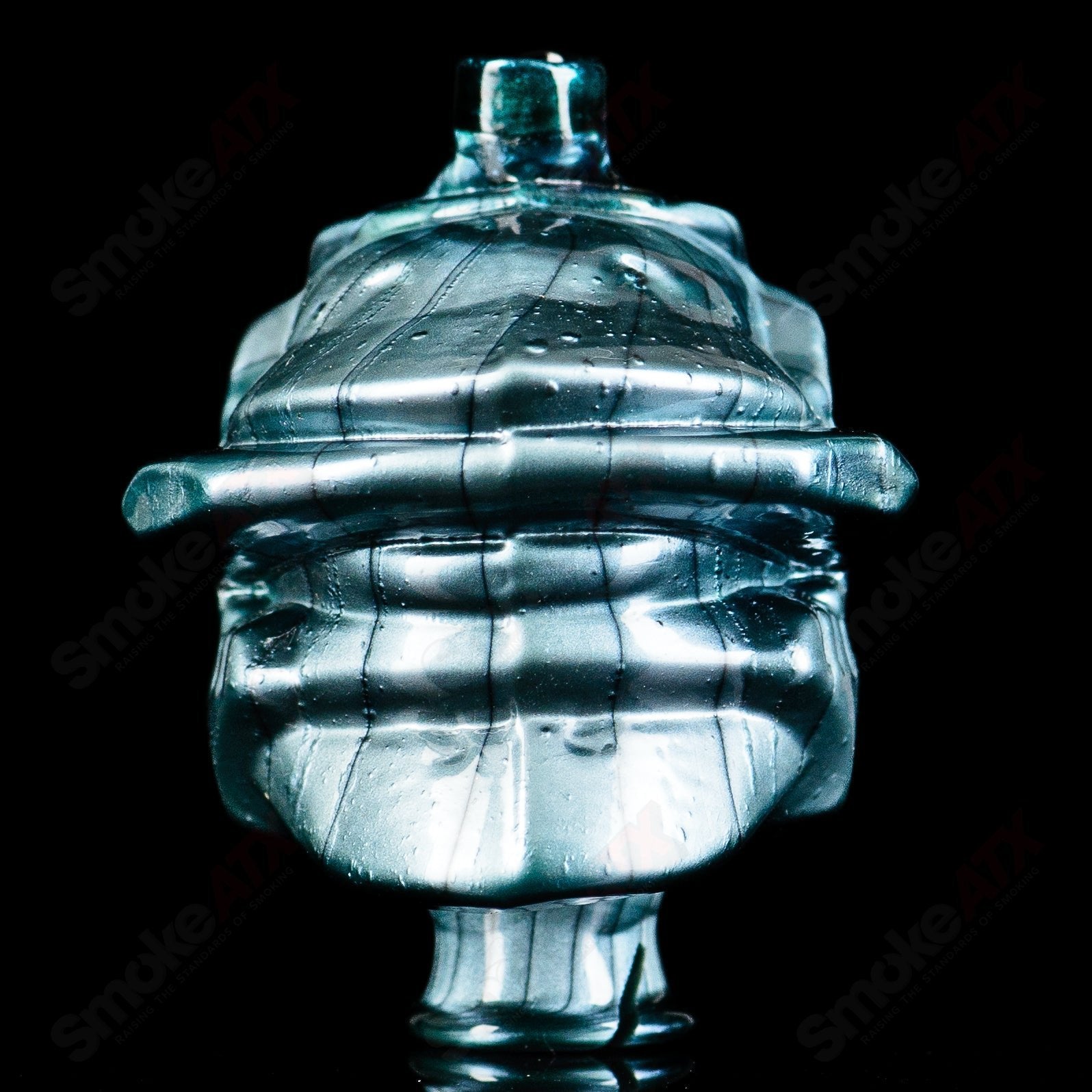 Tony Kazy Halo Pivot Mouthpiece for Puffco glass top, clear and cylindrical with a smooth mouthpiece design.