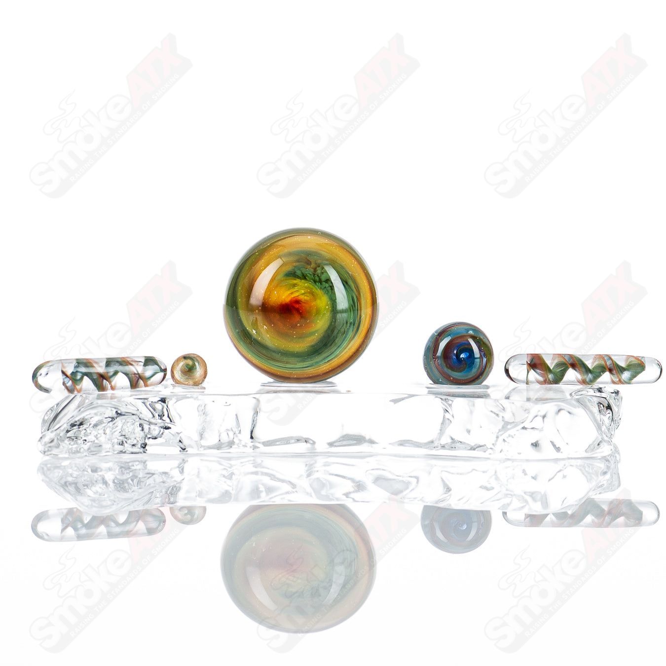 GD Glass Twisted Fritt Slurper Set featuring a unique twisted design and glass construction, ideal for dabbing and concentrates.