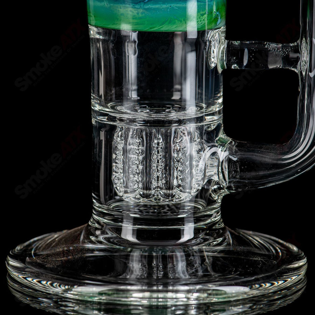 14-inch green, white, and blue fade Apolocoline straight glass tube with 14mm bowl by Dirty Rico Glass.