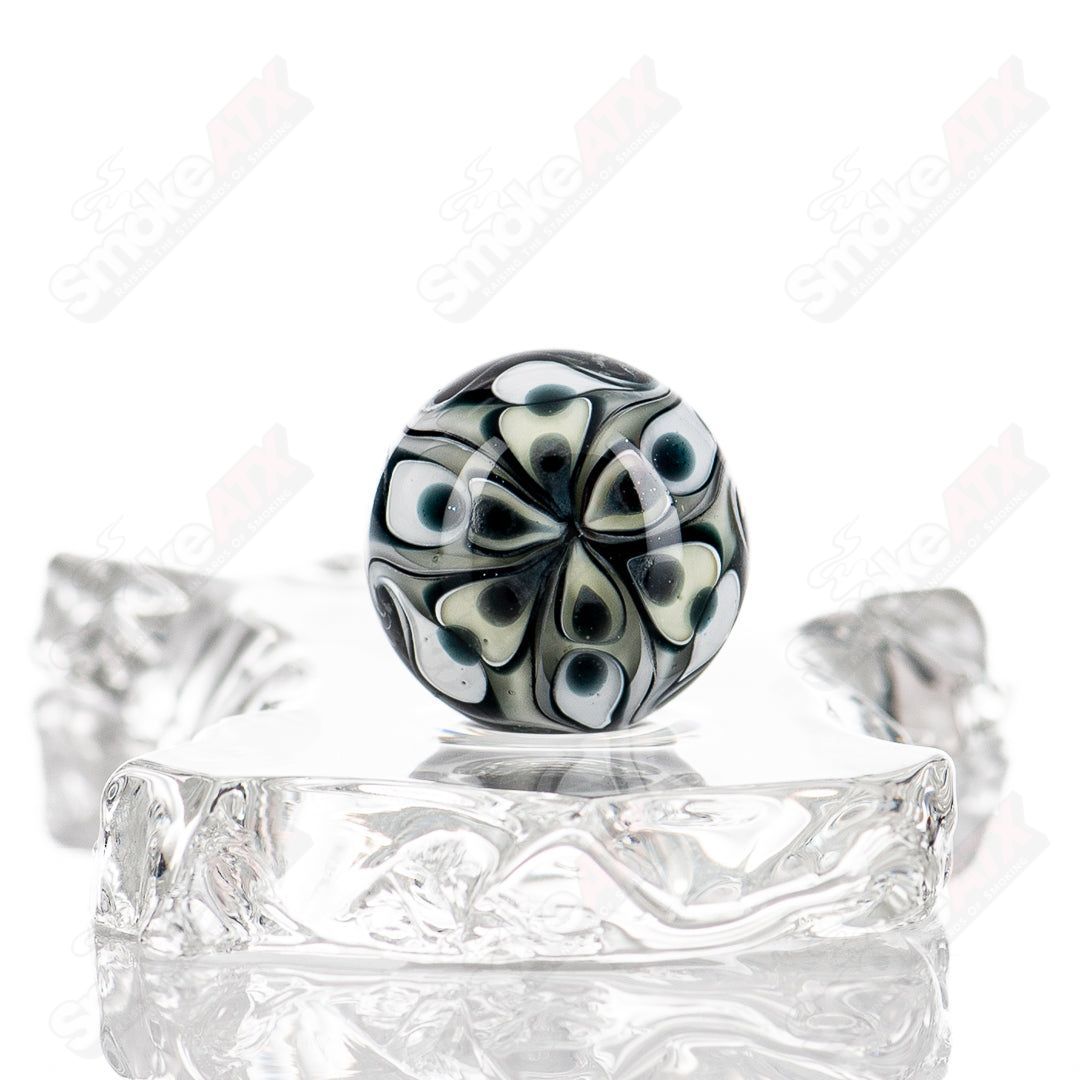 Indo Glass Dotstack marbles with crushed opal UV Wags design, colorful glass marbles with vibrant patterns and smooth surfaces.