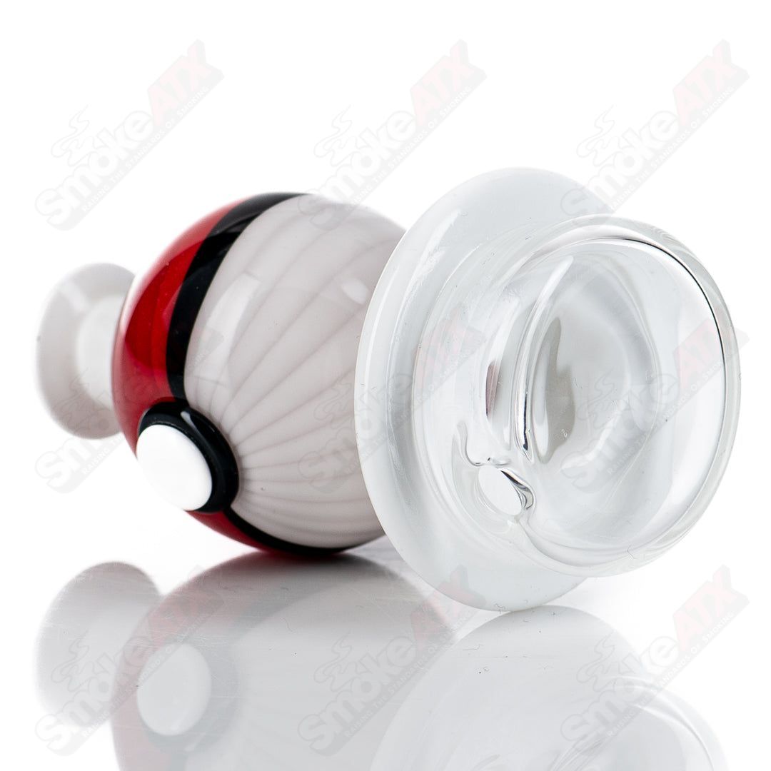 Glass Poke Ball Puffco Peak Dry Top by American Helix, designed for Puffco vaporizer, features a colorful poke ball pattern.