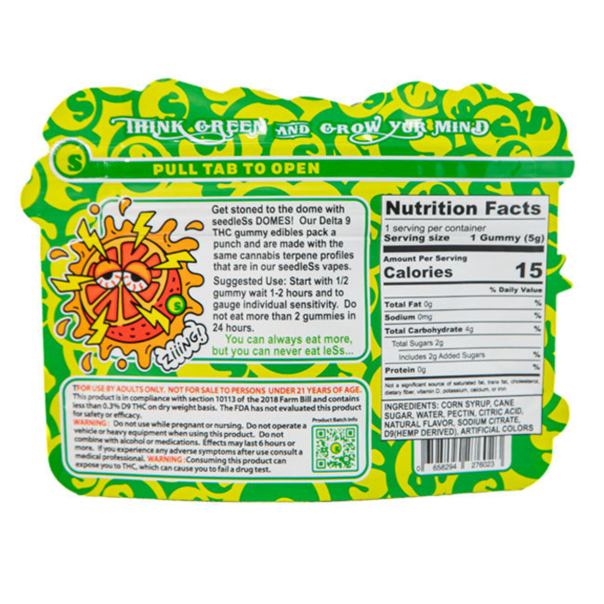 100mg Domes D9 THC Gummies in Tangie flavor, Sativa strain by Seedless, displayed in a colorful package.