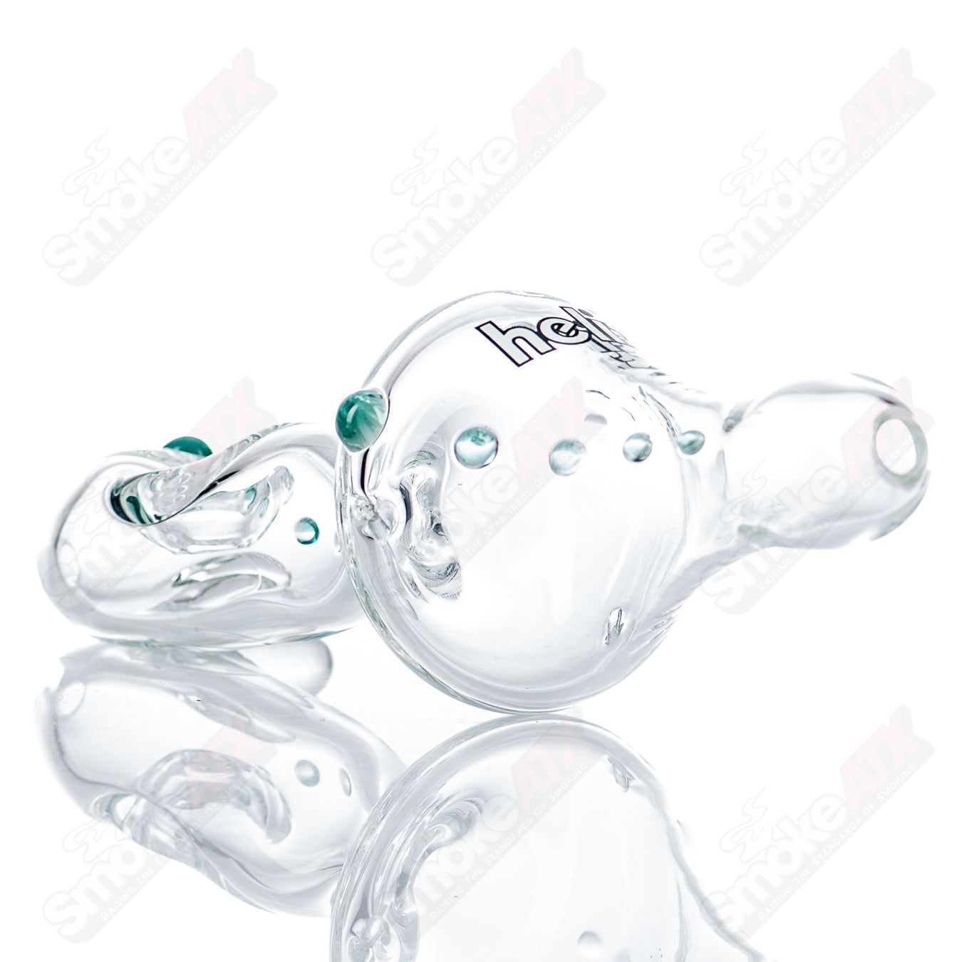 White Label Micro Classic Hybrid Steam Roller pipe by American Helix, clear glass with intricate design details.