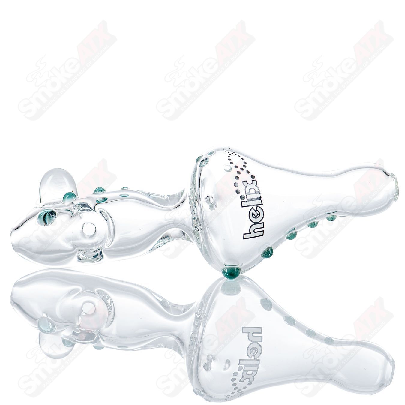 White Label Micro Classic Hybrid Steam Roller glass pipe by American Helix, compact and durable with clear design and mouthpiece.