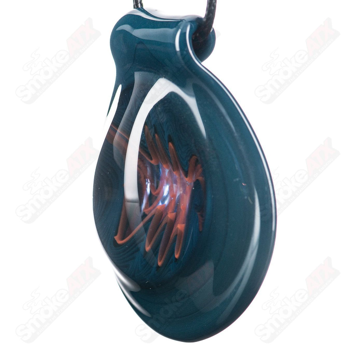 Colorful Wig Wag pendant made of glass by J G Glass, featuring vibrant, artistic glass craftsmanship on a sleek pendant.