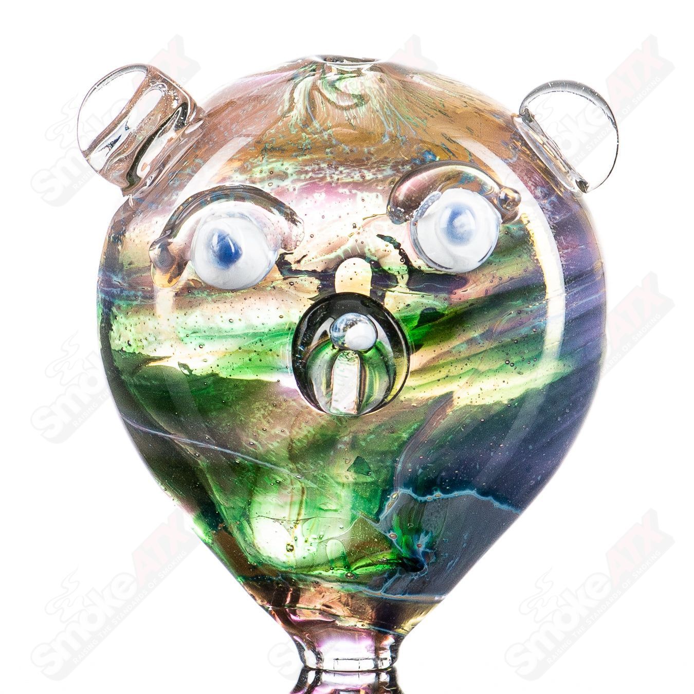 Seastorm #8 Cat Head glass pipe by Nobody featuring a detailed cat head design in clear glass.