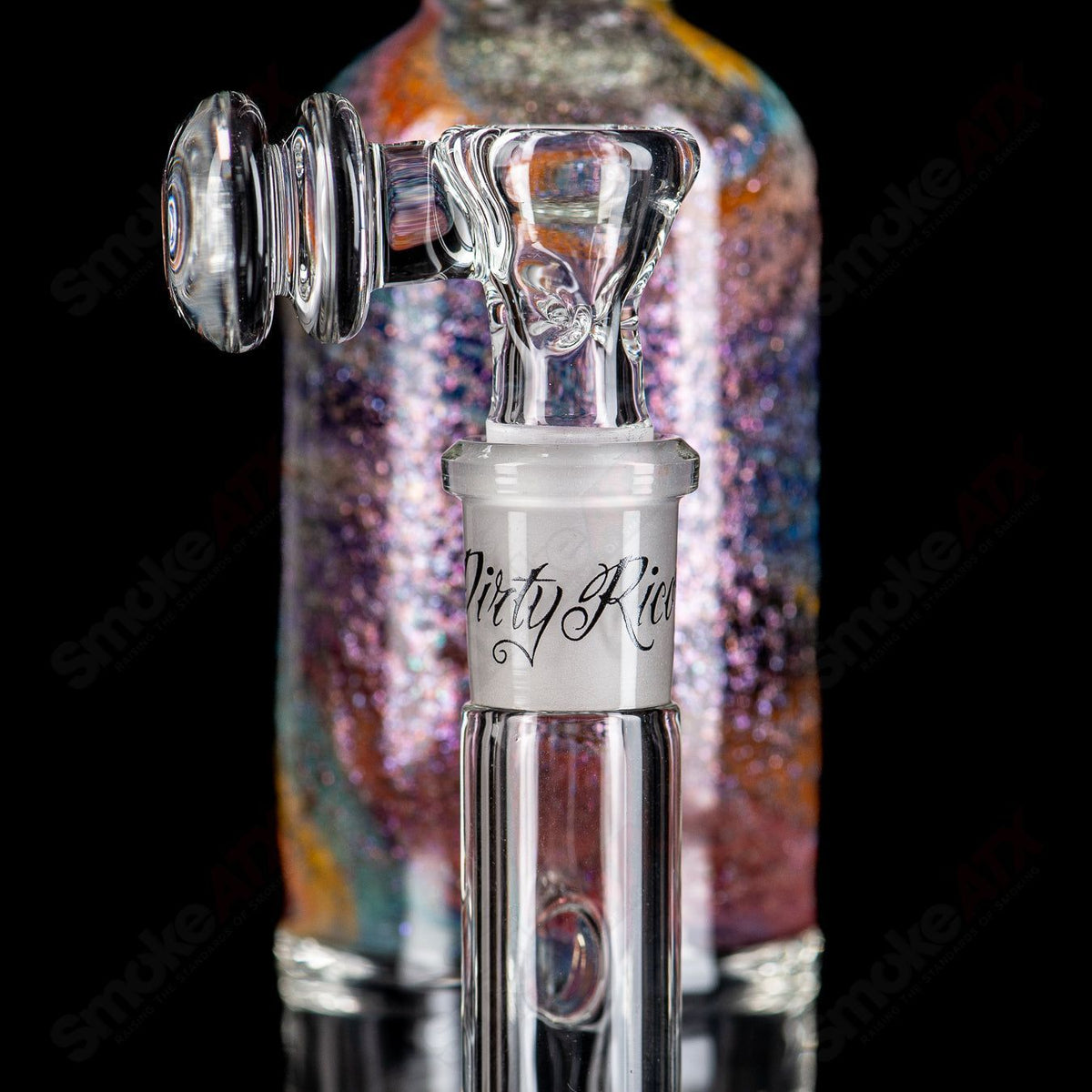 13-inch Dichro Rainbow Apolocoline straight glass tube with 14mm bowl by Dirty Rico, featuring vibrant rainbow dichroic glass design.