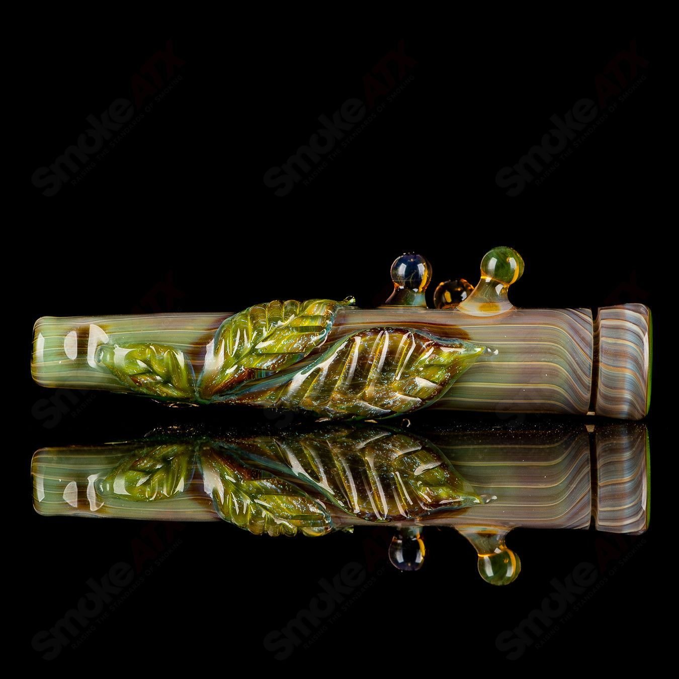 Wood grain Chillum by Mr. Gray, a stylish heady glass hand pipe with a natural wood finish and sleek design.