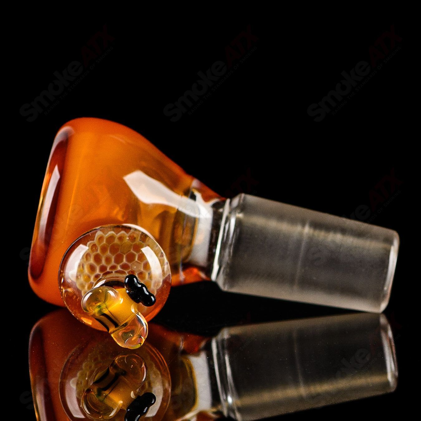 Joe P Glass worked bee hive beaker, a 2023 heady glass piece featuring intricate hive pattern and vibrant colors.
