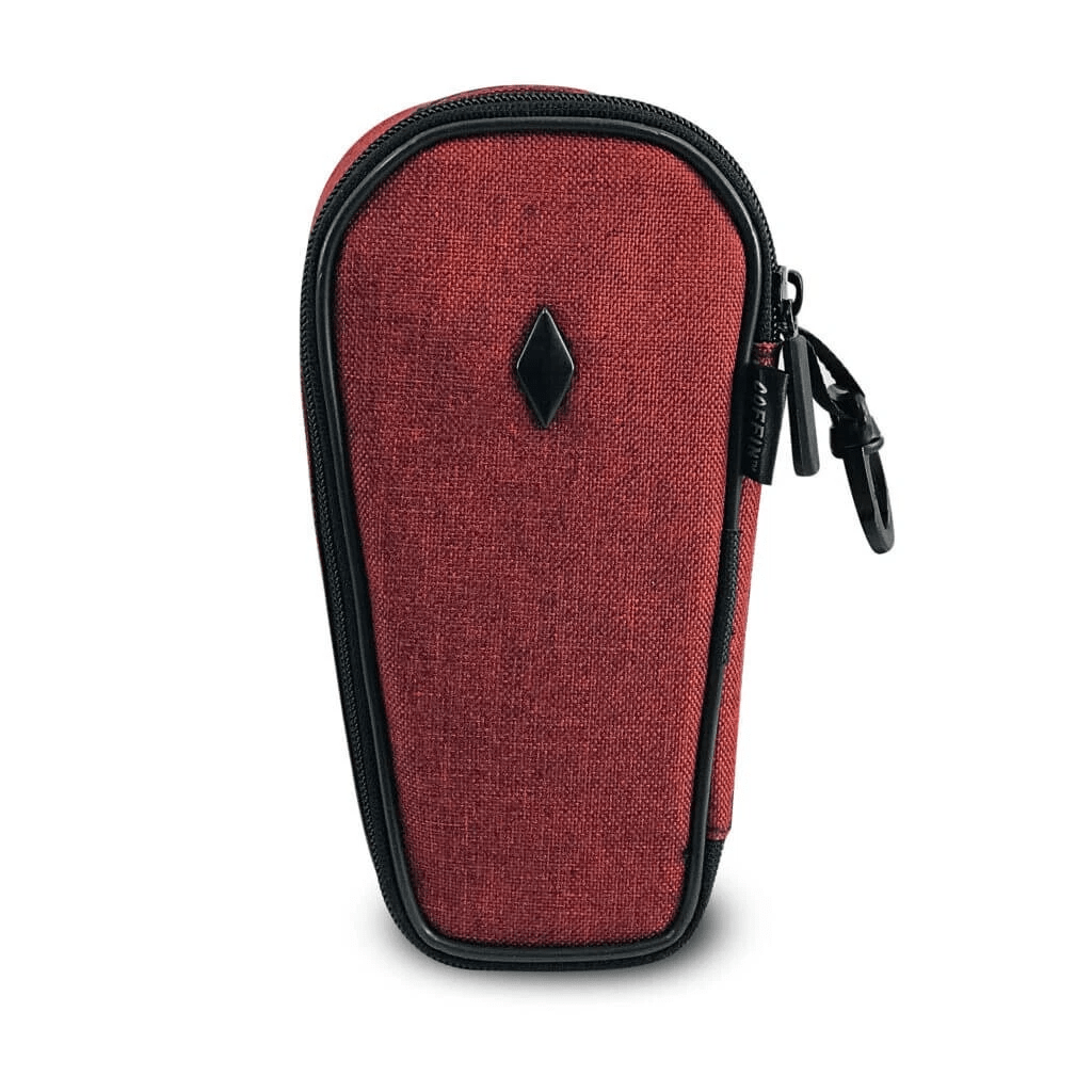 Woven burgundy Vatra 7-inch coffin protection case, designed for musical instruments, with a textured fabric exterior.