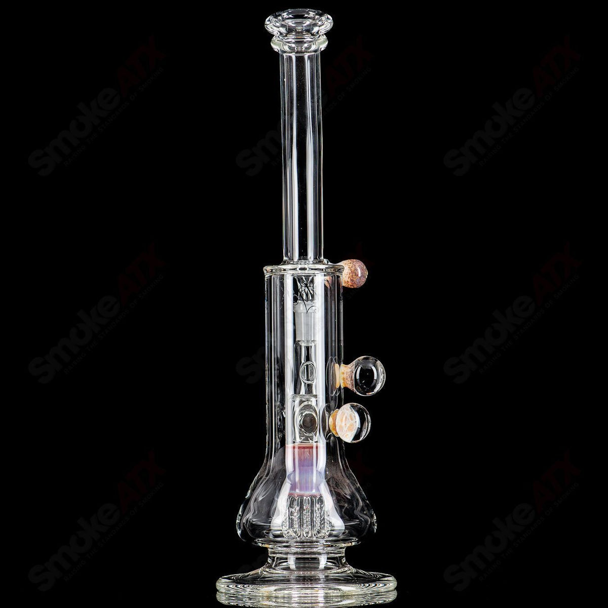 14.5-inch Dirty Rico Serendipity bent neck straight glass tube with 14mm bowl, featuring intricate glasswork and colorful design.